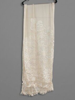 Echo Silk Blend Burnout Floral Wrap Shawl - Cream/Ivory 21"x80"